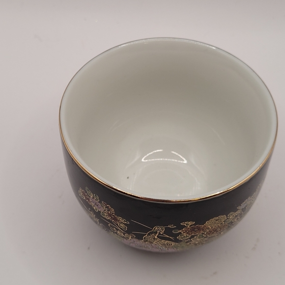 Vintage Japanese Sake Cup Black Gold Birds Floral - Picture 6 of 10